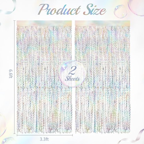 Iridescent Party Streamers Backdrop by [Brand Name] - Holographic Fringe Curtain | 3.3x6.6ft Tinsel for Events