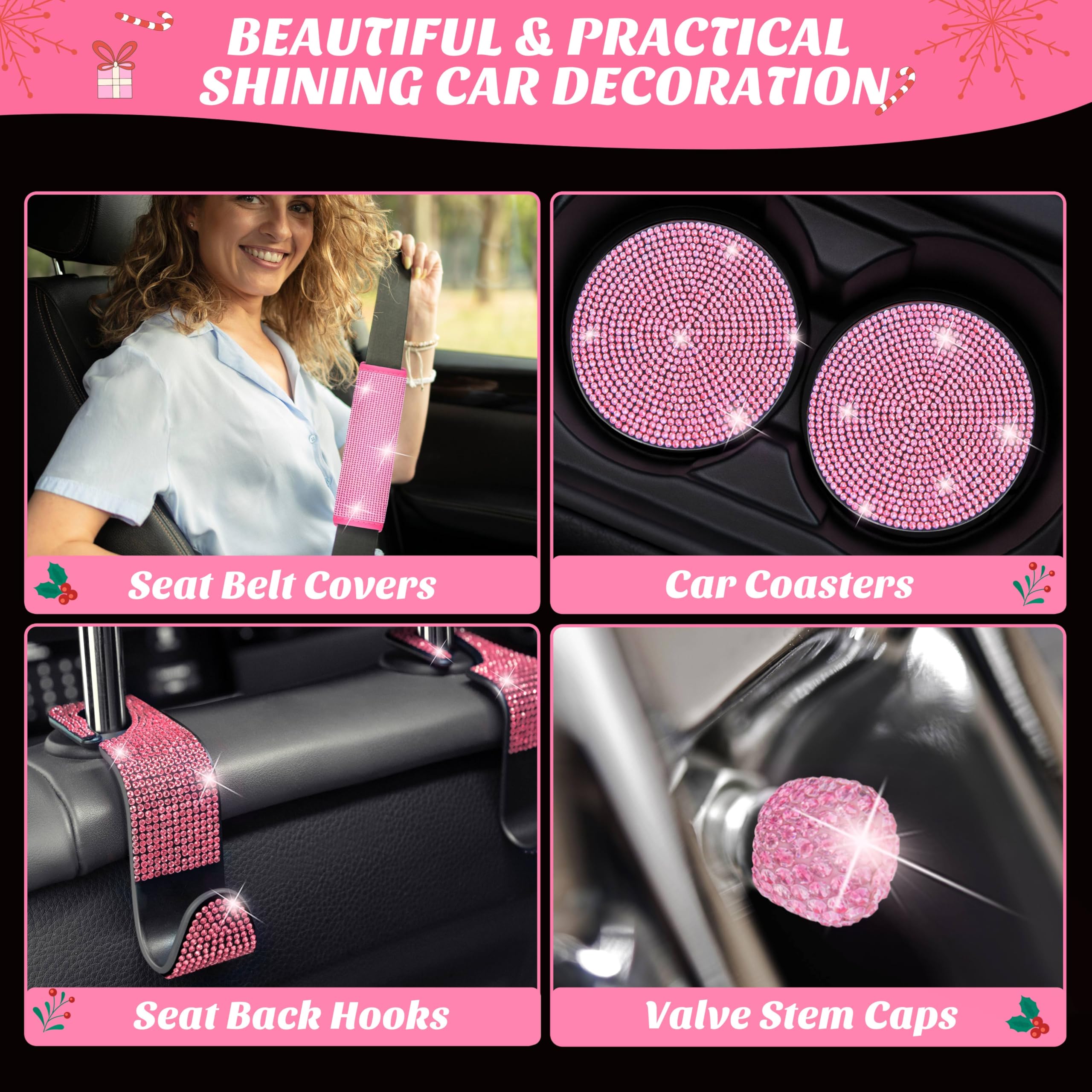 Pink Car Accessories Advent Calendar 2025 for Women - 24 Days of Pink Gift Set, Christmas Countdown Calendar with Sparkly Interior Décor, Luxury Holiday Gifts for Wife, Girlfriend, Mom, Coworker
