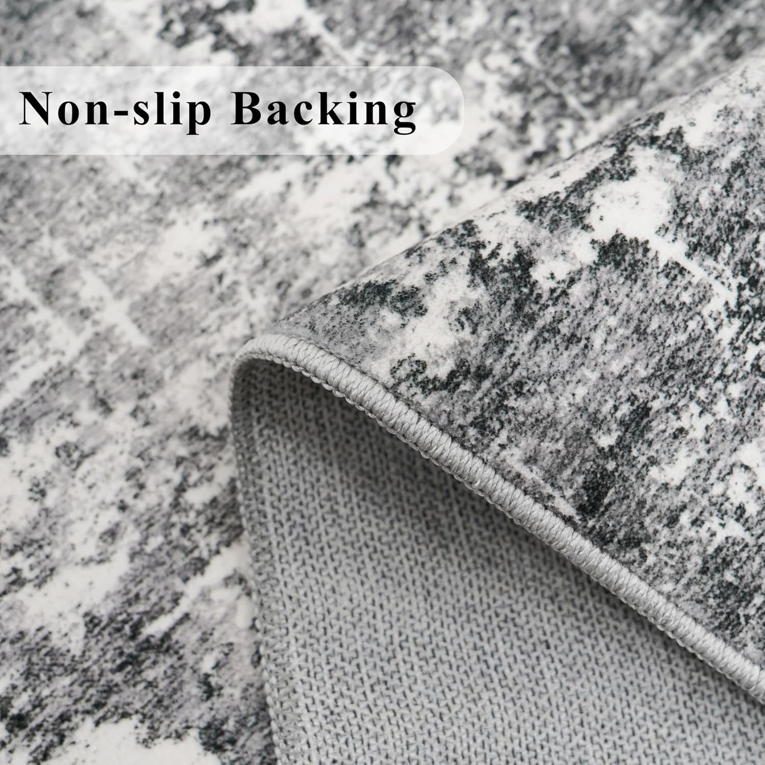 Skiennix Washable 12ft Kitchen Area Rug - Soft Non-Slip Abstract Runner for Living Room | Black/Grey (2'6"x12')