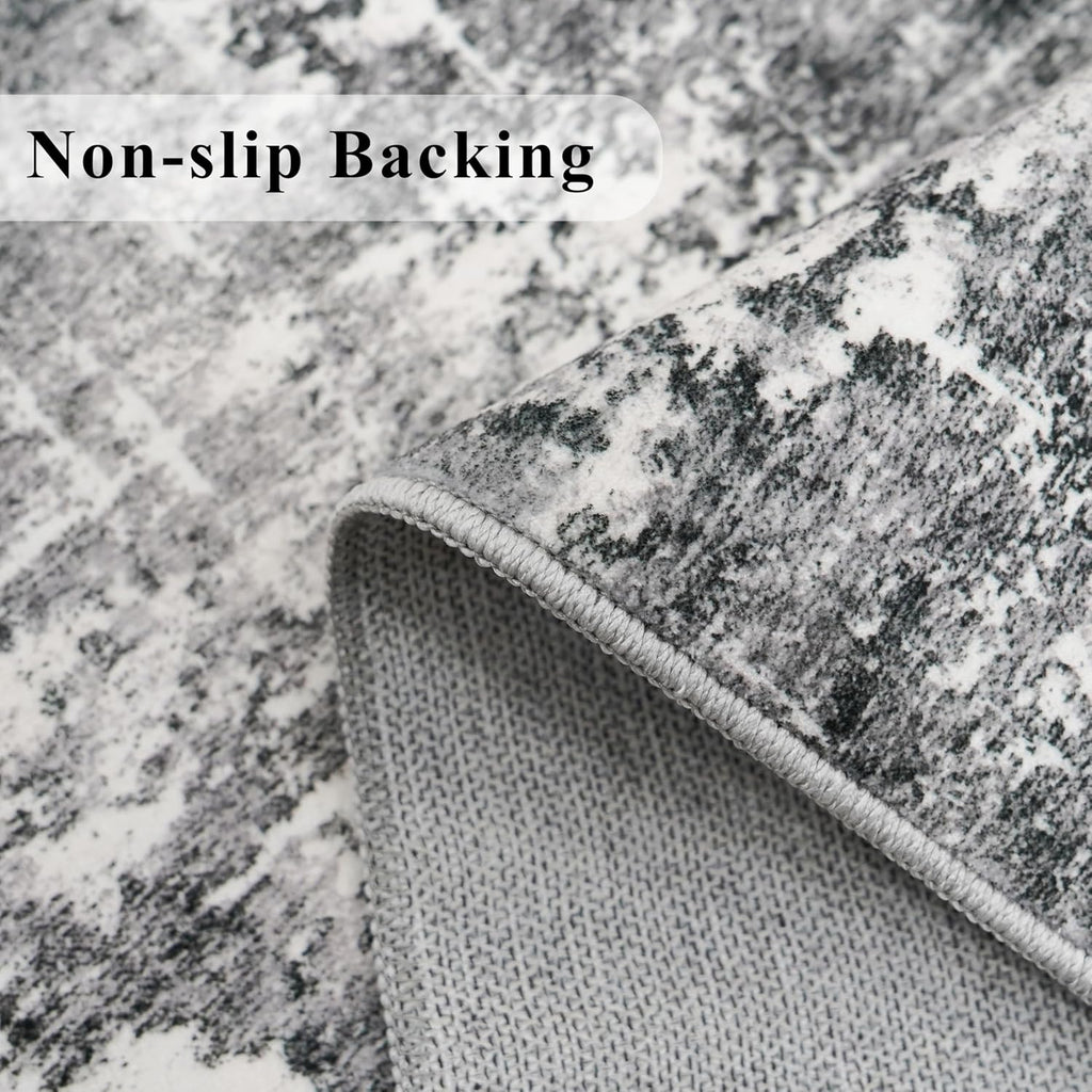 Skiennix Washable Kitchen Area Rug - Soft Non-Slip Abstract Runner for Living Room & Bathroom | 2x10 ft, Black/Grey