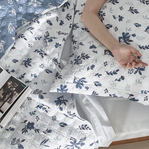 Bedsure Floral Quilt Queen Size - Reversible Blue & White Floral Comforter, Daisy Design Lightweight Bedspread Quilt Bedding, Soft Microfiber Coverlet for All Seasons (90"x96")