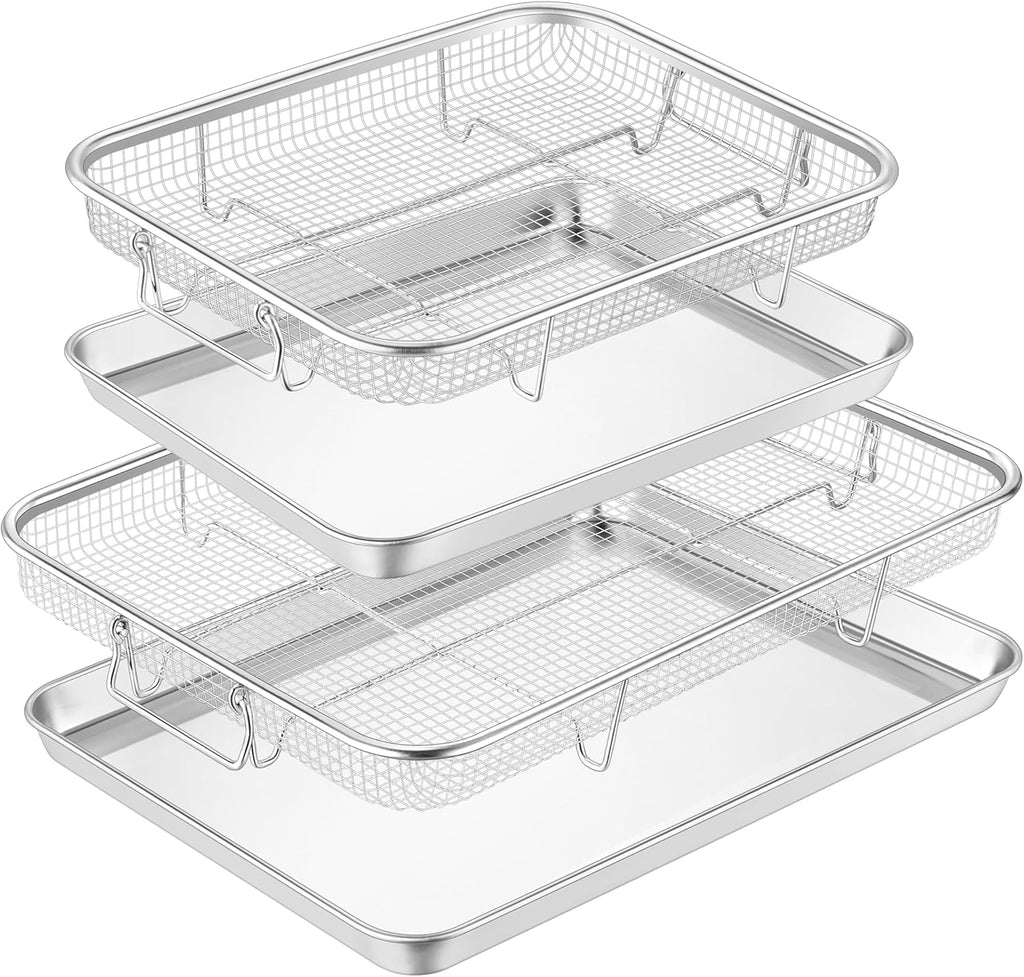 TeamFar Air Fryer Basket Set - 2 Stainless Steel Racks for Oven Cooking & Baking | 16”x12” & 12.5”x9.6”
