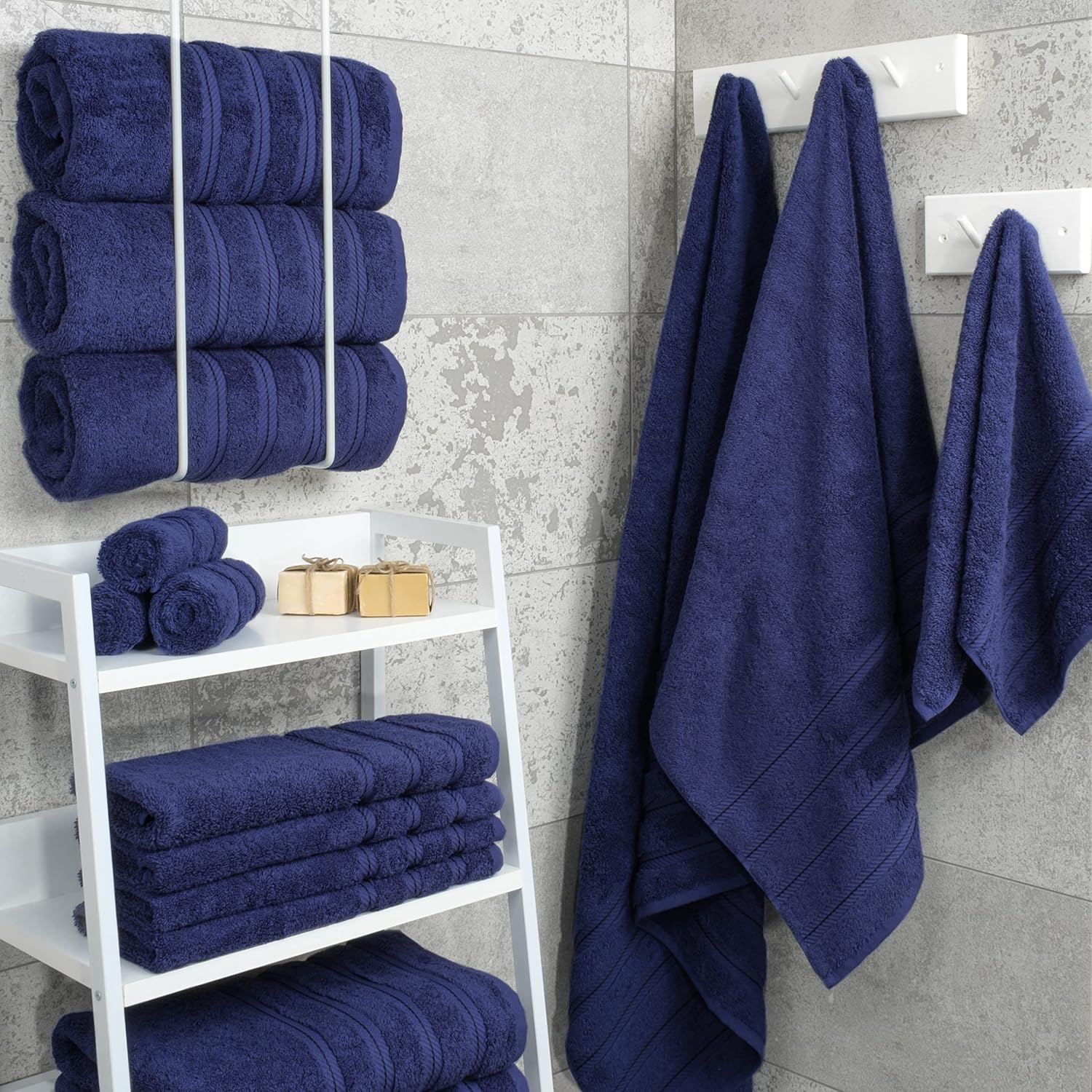 American Soft Linen Luxury Bath Towel Set - 4 Piece, 600 GSM 100% Cotton, Extra Large Navy Blue 27x54 in