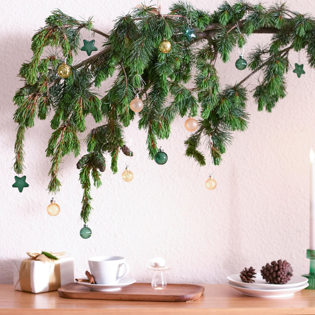 DecorbyHannah Mini Christmas Tree Ornaments, 35ct 1.18inches Green Gold Christmas Ball Ornaments for Tree Decorations, Small Clear Shatterproof Plastic Hanging Balls Bulk for Xmas, Party, Wedding
