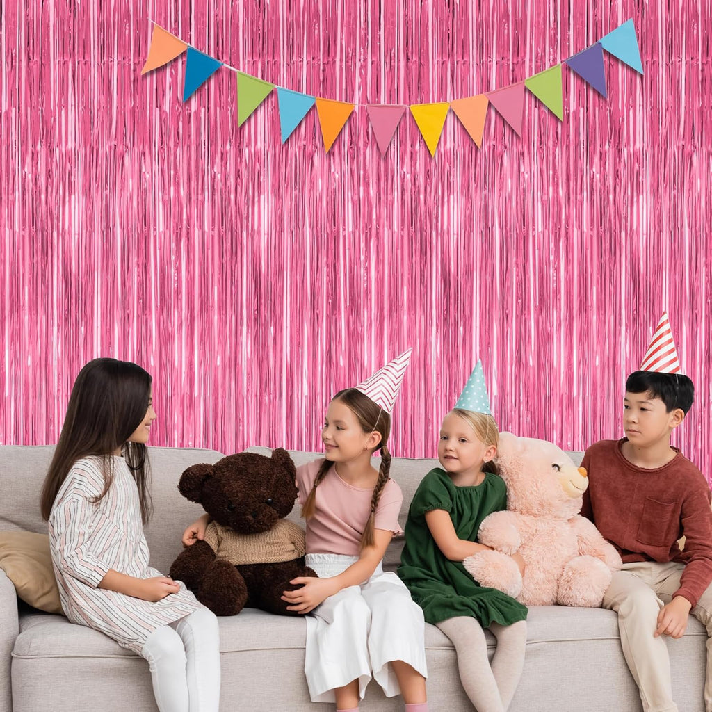 Pink Party Decorations by [Brand Name] - 2 Pack Metallic Tinsel Backdrop Curtains | 3.28 FT x 7.05 FT