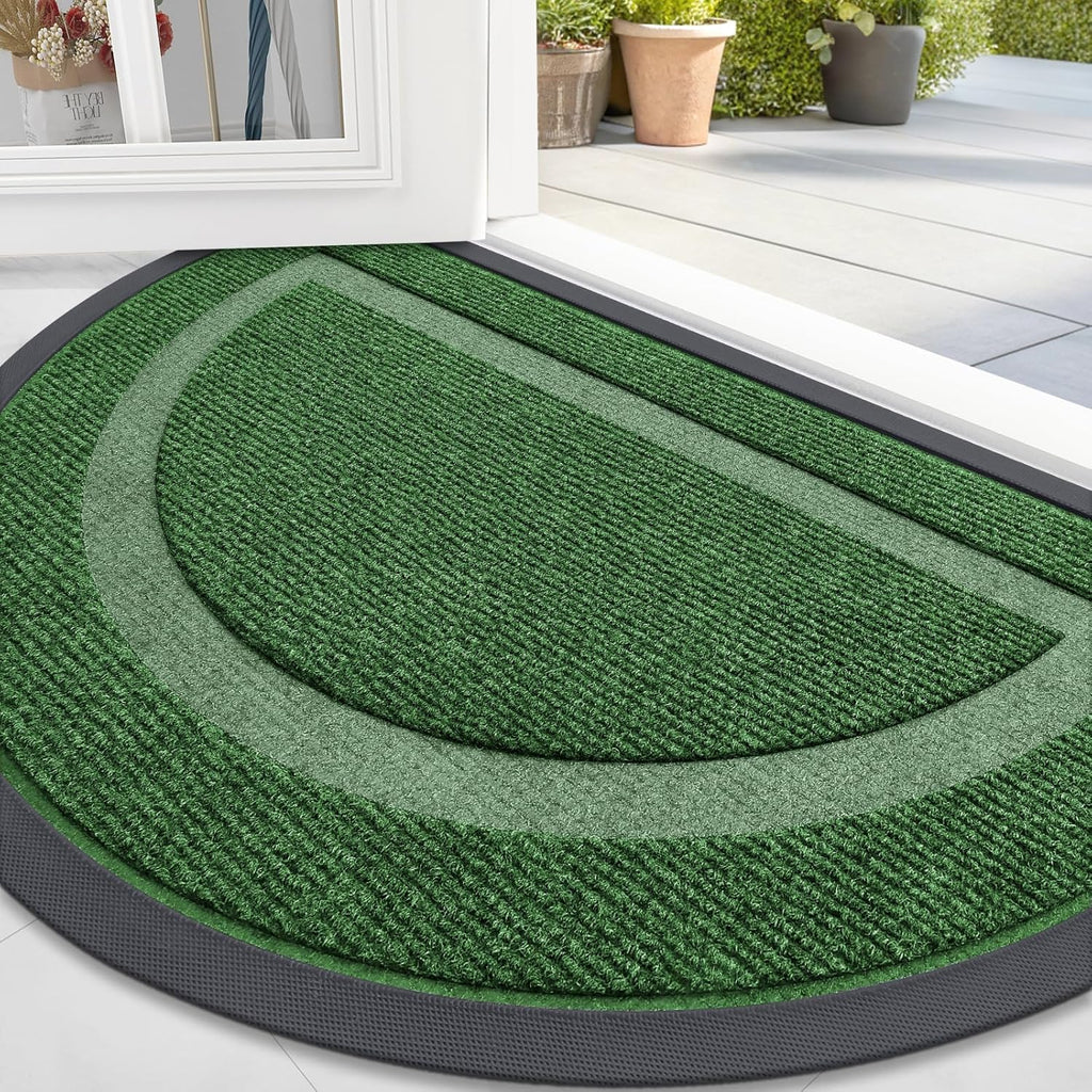 OLANLY Half Circle Door Mat - Waterproof All-Season Indoor/Outdoor Welcome Mat | 47x23 Green, Easy Clean