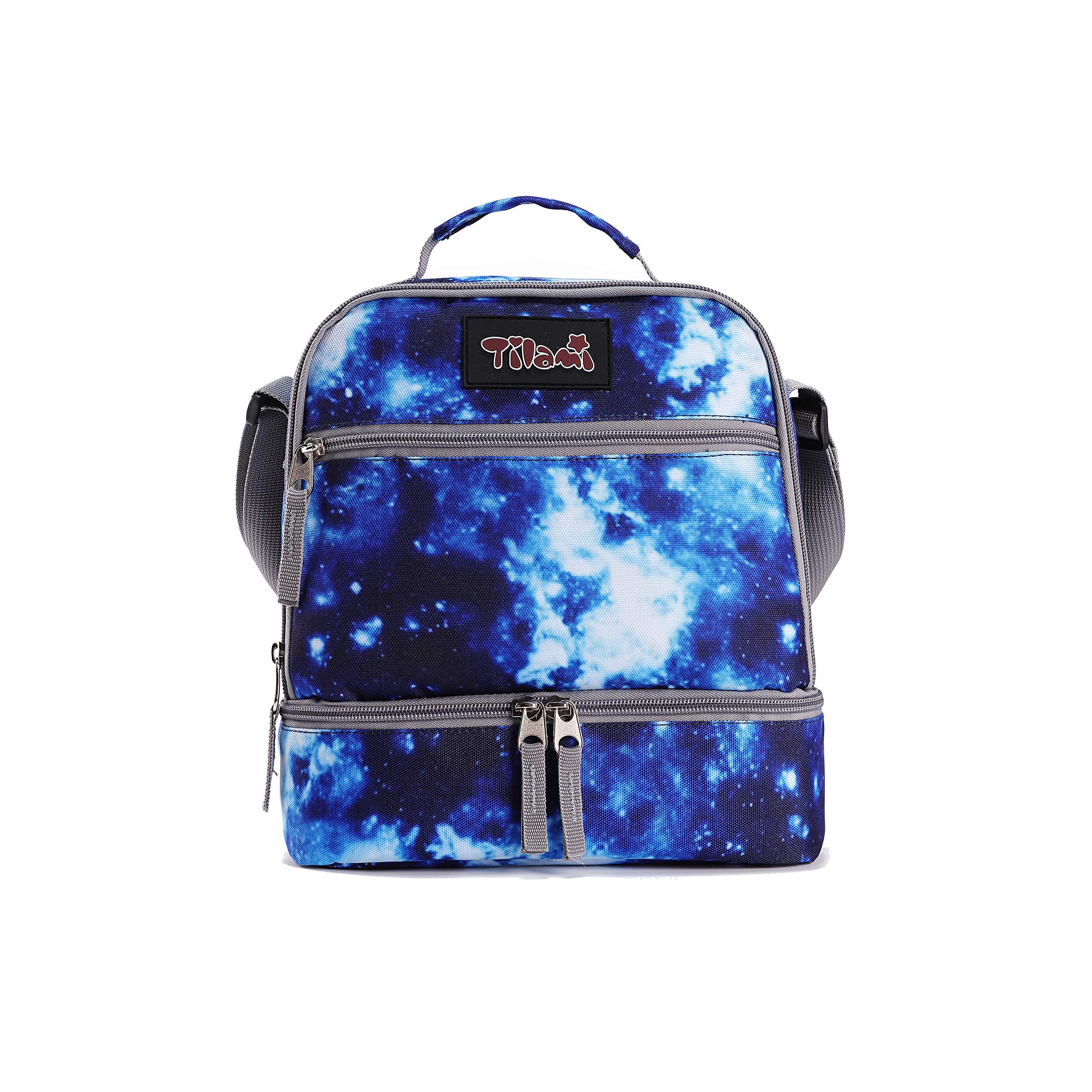 Tilami Lunch Bags Insulated Adjustable Strap Zipper, Two Compartments Cooler Bags, Bento Bags for Kids Toddlers (Blue)