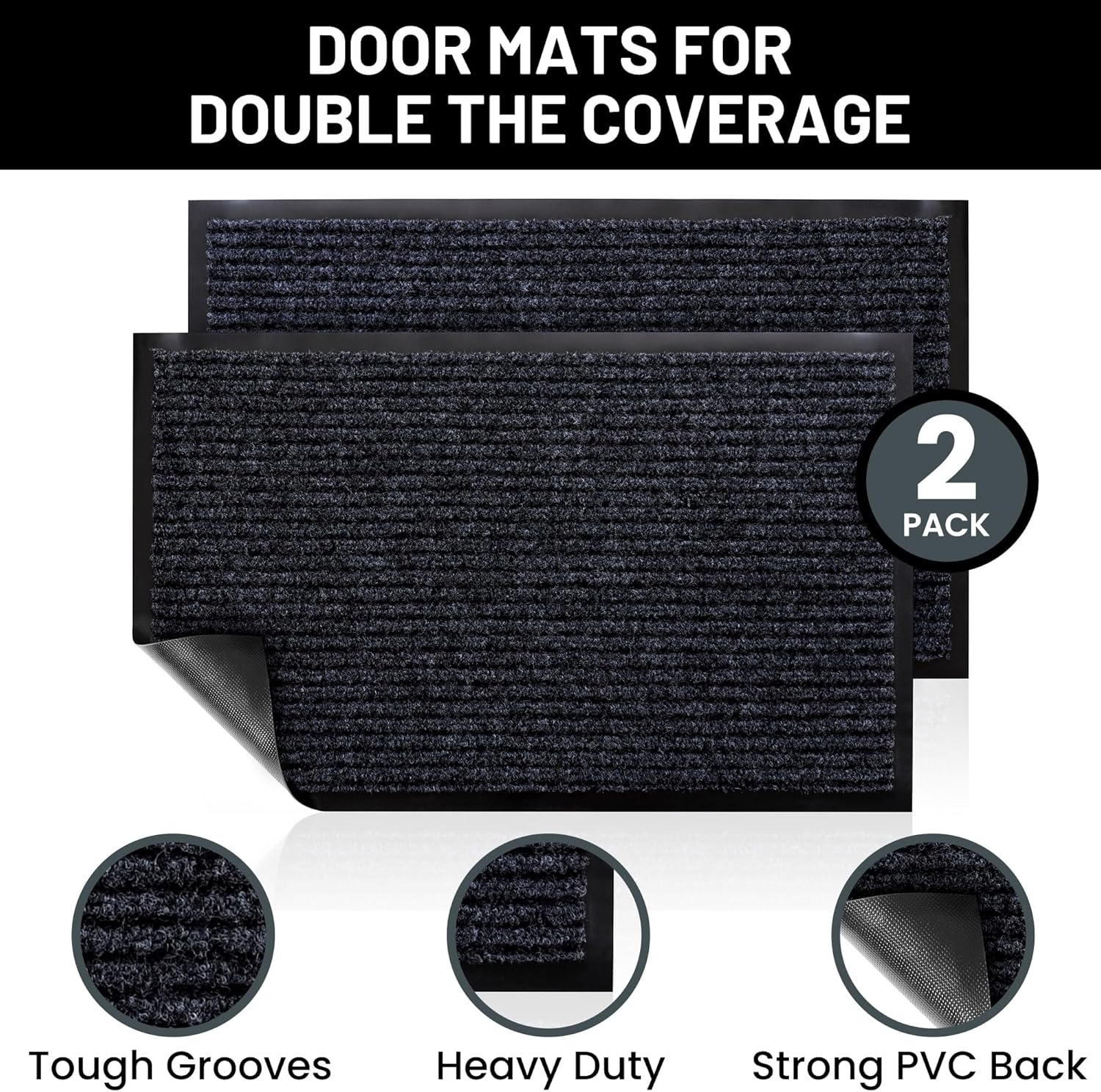 Sierra Concepts Welcome Floor Mat - Indoor Outdoor Entryway Doormat, Low Profile, 30x17 Inches, 2-Pack Gray