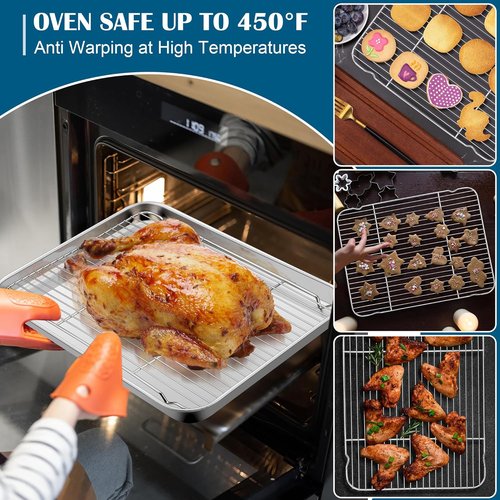 E-far Baking Sheet Set - Large Stainless Steel Cookie Sheets with Cooling Racks | Non-Toxic & Dishwasher Safe, 18 x 13 Inch