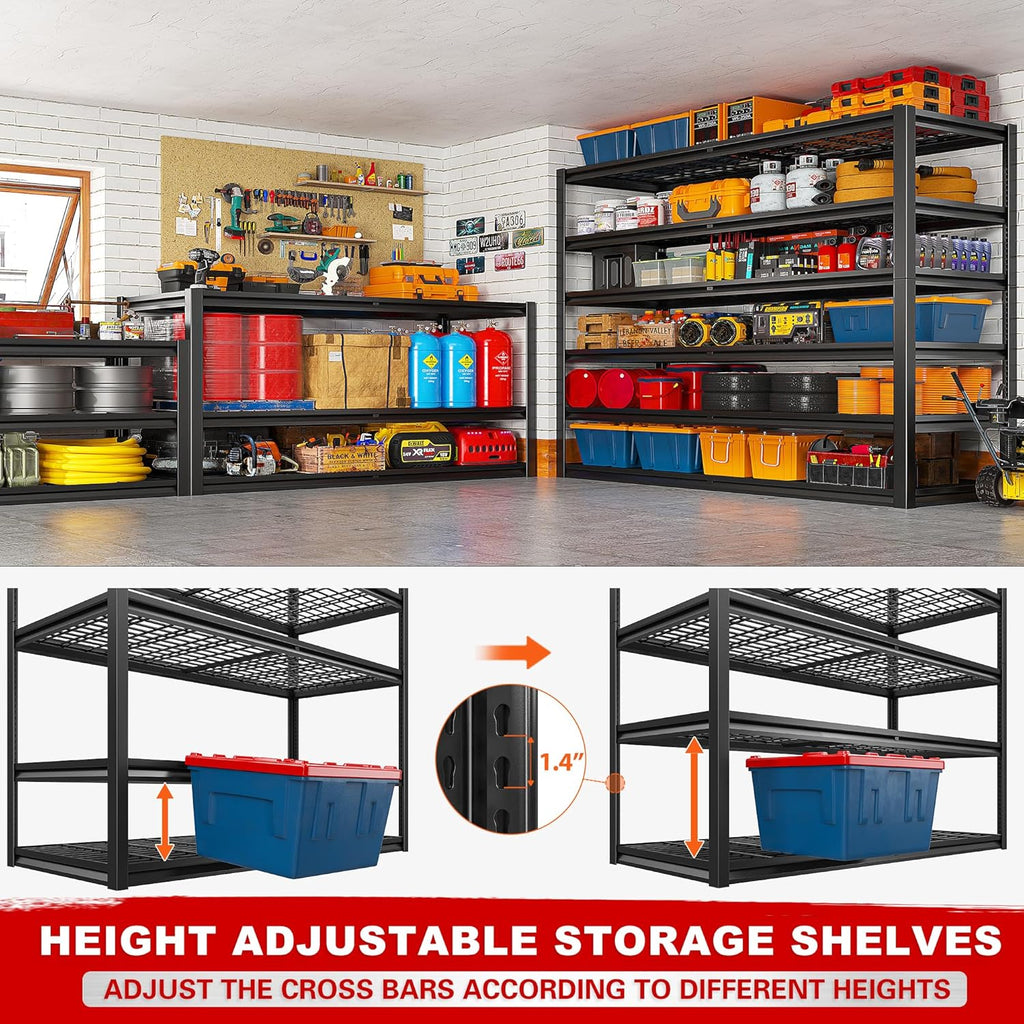 REIBII Heavy Duty Garage Shelving - Adjustable 6-Tier Metal Storage Unit, 55" W x 26" D x 84" H, Black | 3 Pack