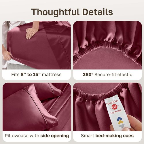 California Design Den Twin Bed Sheets Set - 100% Cotton, 400 Thread Count, Silky Smooth Sateen - Burgundy Red