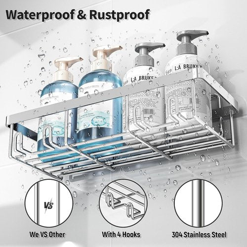 Liuoud Shower Caddy Organizer - Rustproof Stainless Steel Wall Storage Basket | Large Capacity, Silver