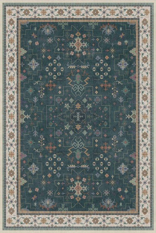 Hazo Haus Vintage Dark Green 6x9 Dining Room Rug - Washable Floral Low Pile Area Rug for Living Room