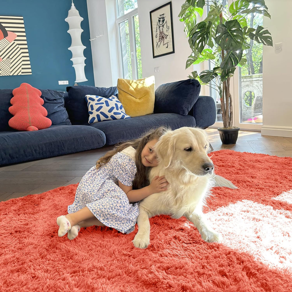 OLANLY Runner Rugs - Machine Washable Soft Fluffy Shaggy Design | Coral Red, Perfect for Hallways & Bedrooms