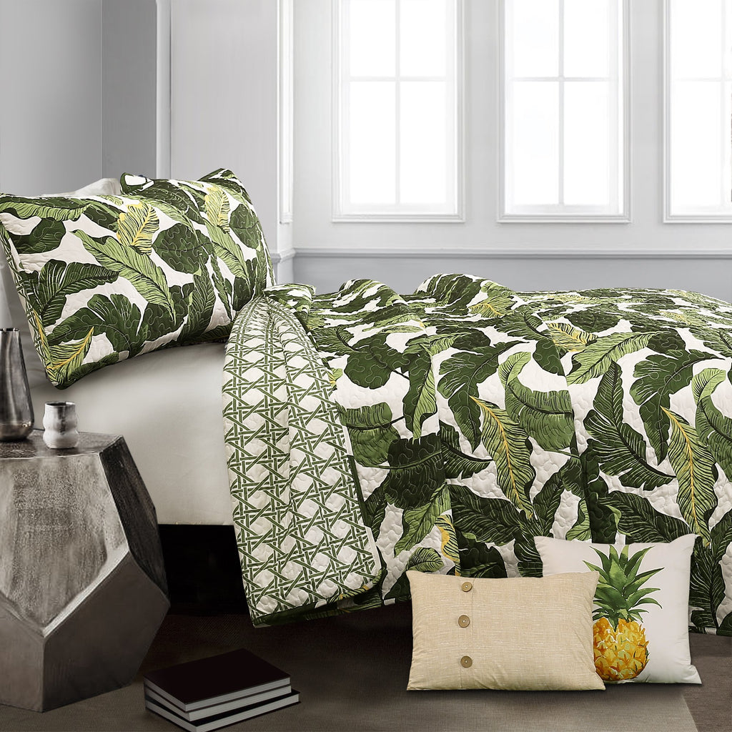 Lush Decor Tropical Paradise Reversible Quilt King Size 5 Piece Set Green - Coastal Bedding Set King Quilt - Beach Decor - Green Quilts