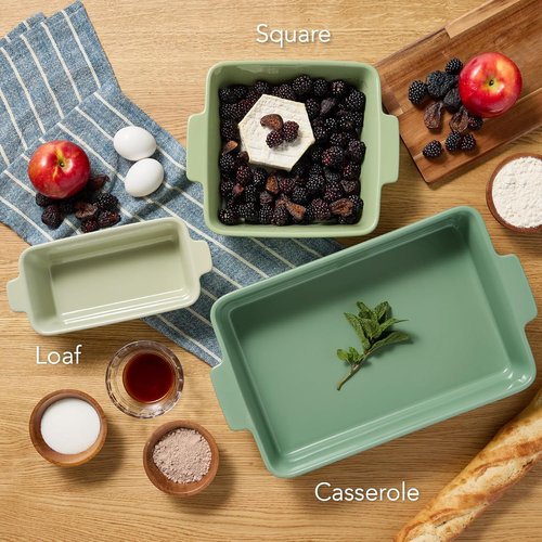 Best Choice Products 3-Piece Ceramic Bakeware Set - Stoneware Casserole & Baking Dishes | Sage Green, 9x12, 8x8, Loaf Pan