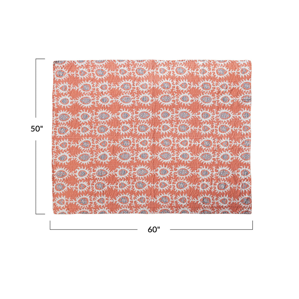 Creative Co-Op Patterned Cotton Voile Throw, Orange