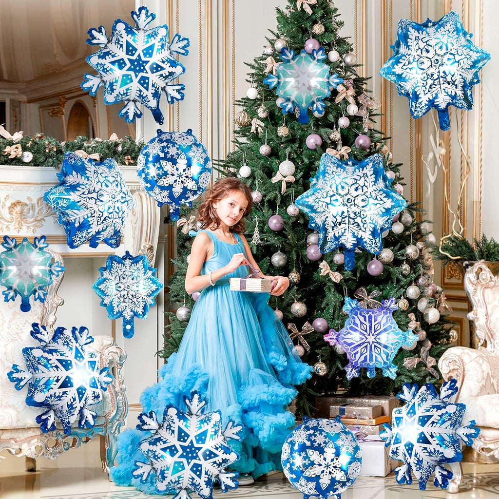 Snowflake Balloons - 24 Pcs Large Foil Balloons | Frozen Snowflake Mylar for Winter Wonderland Parties