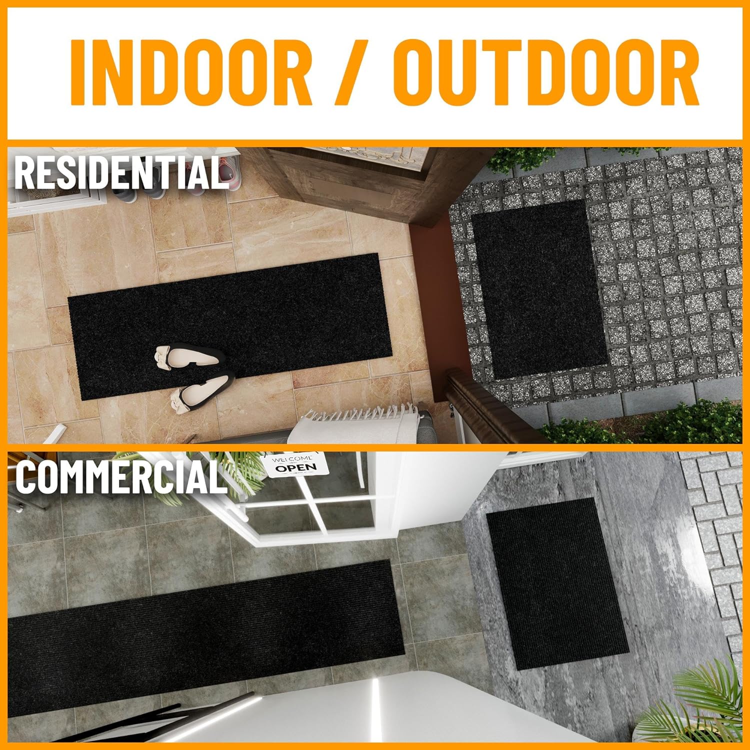 Ottomanson Hallway Runner Rug - Durable Non-Slip Mat for Indoor & Outdoor Use | 2' x 6' Black Carpet