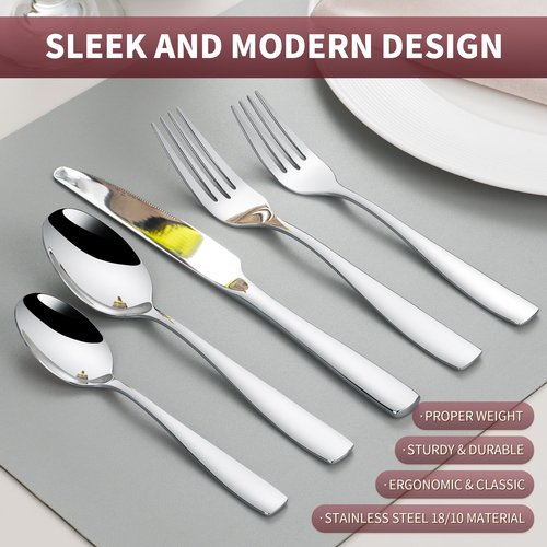 40 Pieces Heavy Duty Silverware Set for 8, 18/10 Stainless Steel Flatware Set, High End Modern Flatware Sets, Everyday Use, Dishwasher Safe, Ideal for New Home Essentials Gift