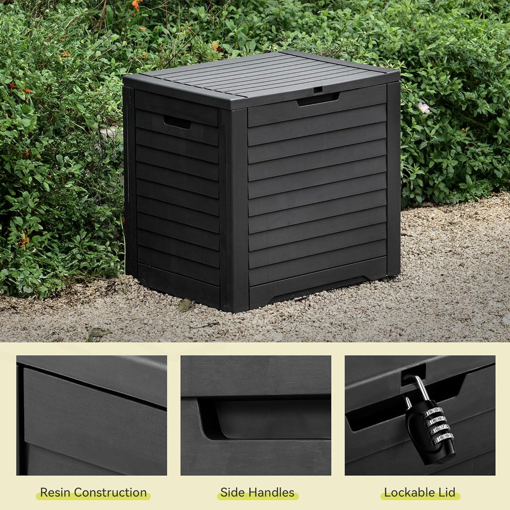 YITAHOME Outdoor Storage Box - 35 Gallon Waterproof Resin Deck Box with Lockable Lid | Black