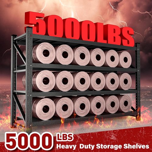 Heavy Duty Garage Shelving Units by [Brand Name] - 5000LBS Capacity Black Metal Storage Rack | 71.3"W x 24"D x 70"H