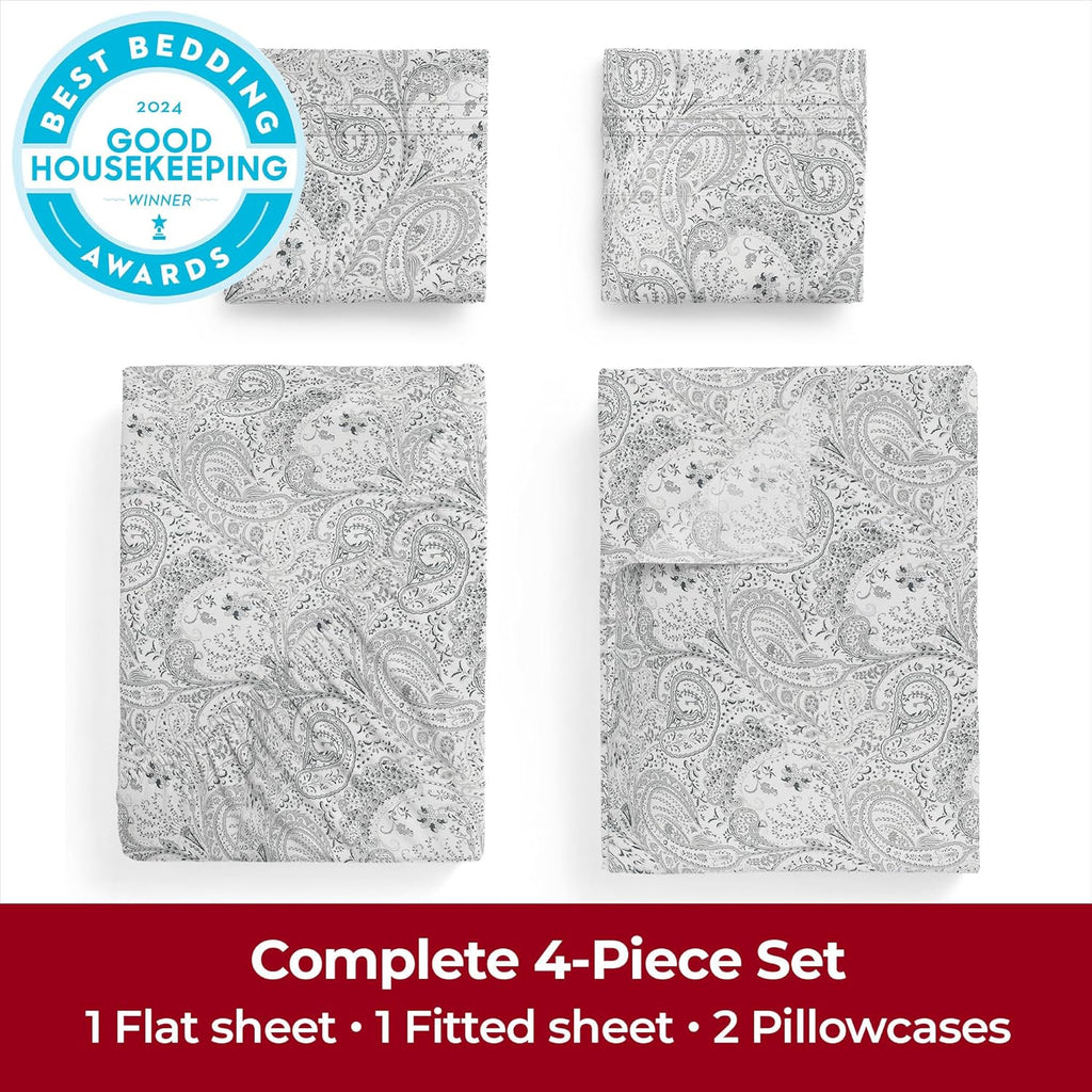 Mellanni Extra Deep Queen Sheets | 4 PC Hotel Luxury Bedding - Ultra Soft, Cooling, Wrinkle Resistant (Queen, Paisley Gray)