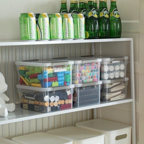 Citylife Small Storage Bins - 4 Pack Clear Plastic Containers with Lids | 3.2 QT Stackable Organizers