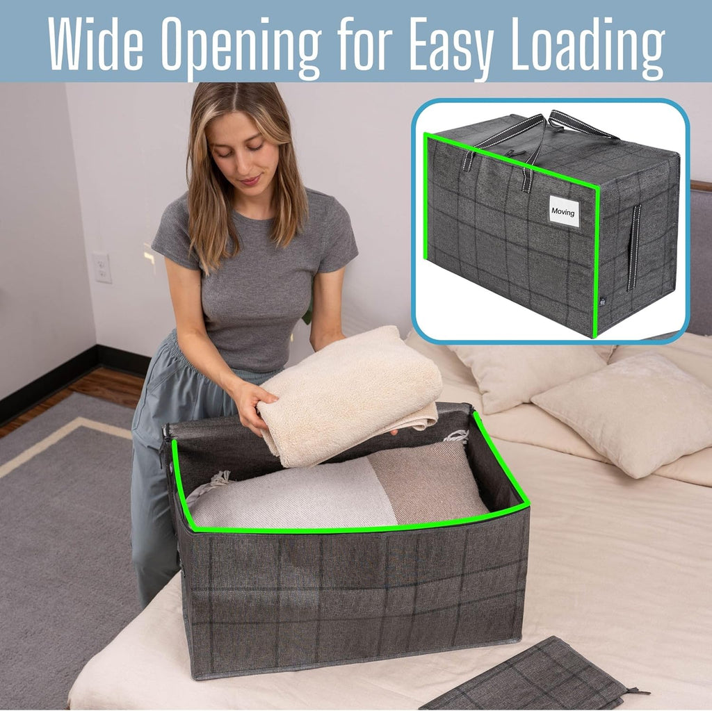 VENO Extra Large Heavy Duty Moving Bags - 8 Pack with Wide Opening & Reinforced Handles | Reusable Storage Totes for Clothes & College Dorm Essentials