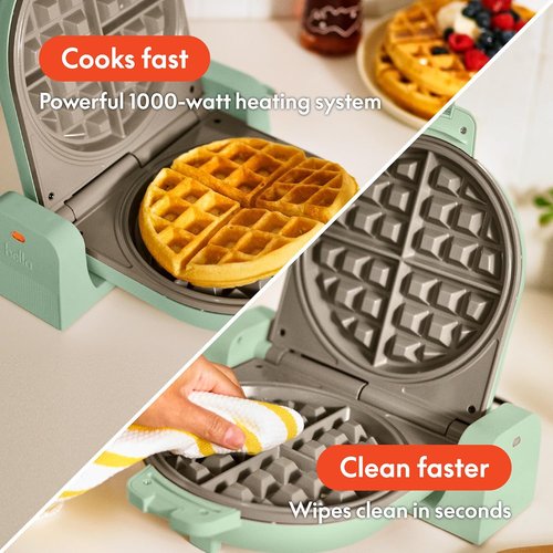 Bella Flip-N-Store Waffle Maker - EverGood™ Ceramic Nonstick Coating, 1000 Watt, 7” Wide, Seaglass