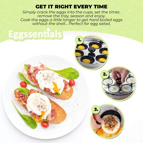 Eggssentials Poached Egg Maker Stainless Steel Egg Poacher Pan Food Grade Safe PFOA Free with Spatula