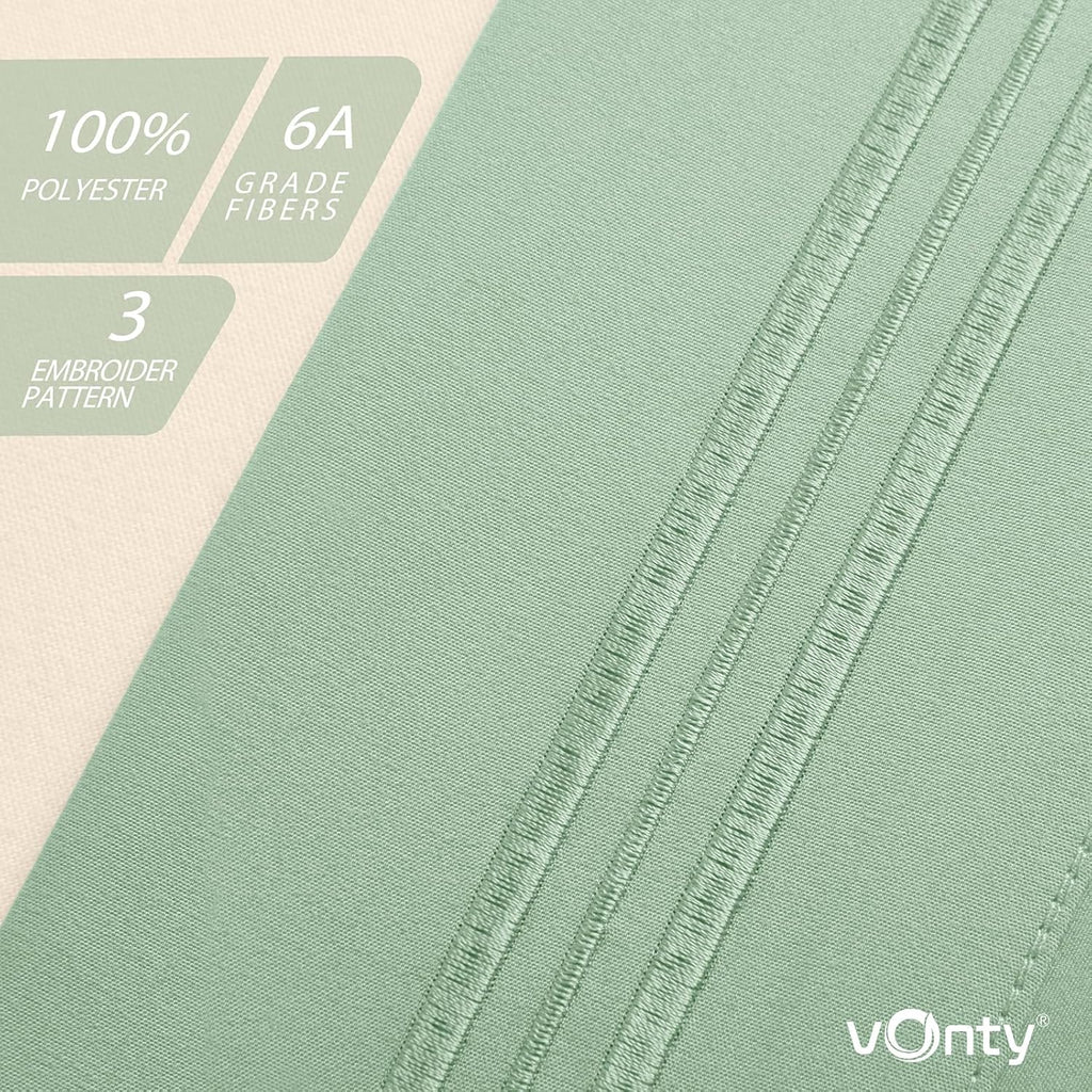 Vonty Queen Pillow Cases - 20x30 Inch, 1800 Thread Count Microfiber, Soft Sage Green Embroidered Covers
