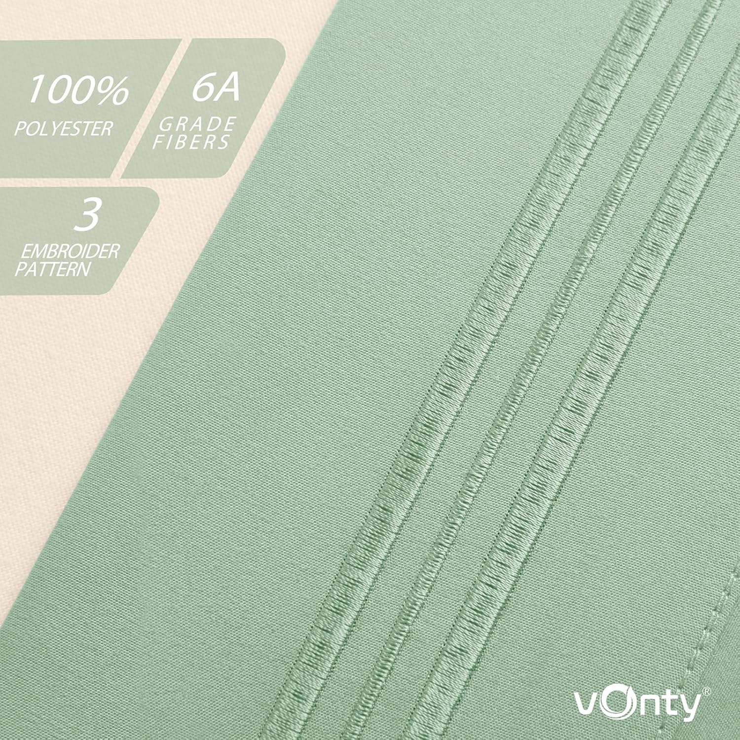 Vonty Queen Pillow Cases - 20x30 Inch, 1800 Thread Count Microfiber, Soft Sage Green Embroidered Covers