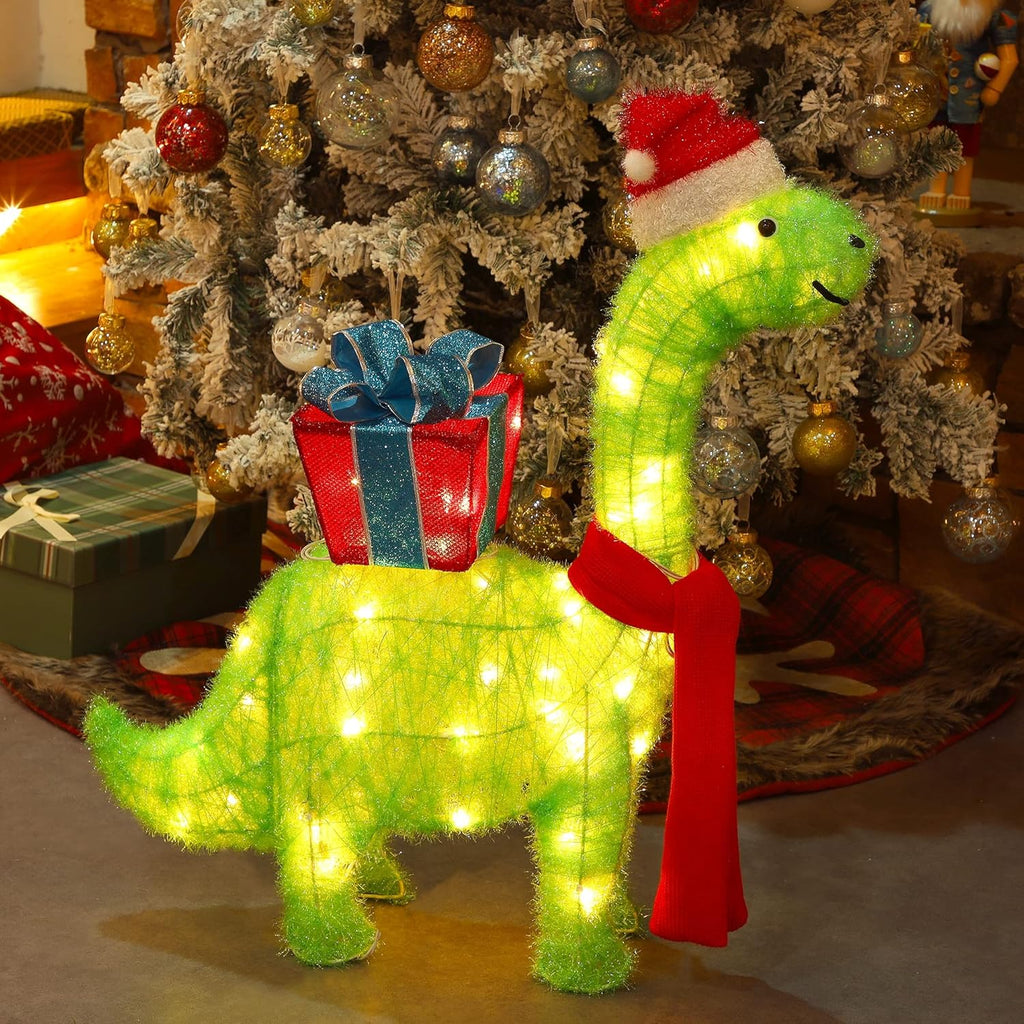 Waterglide Lighted Christmas Dinosaur - 27 Inch Pre-Lit 3D Brachiosaurus Yard Decor | Festive Holiday Display
