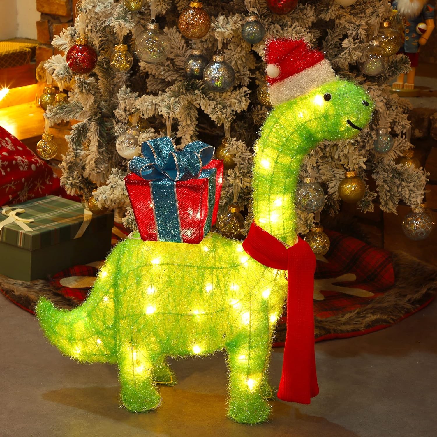 Waterglide Lighted Christmas Dinosaur - 27 Inch Pre-Lit 3D Brachiosaurus Yard Decor | Festive Holiday Display