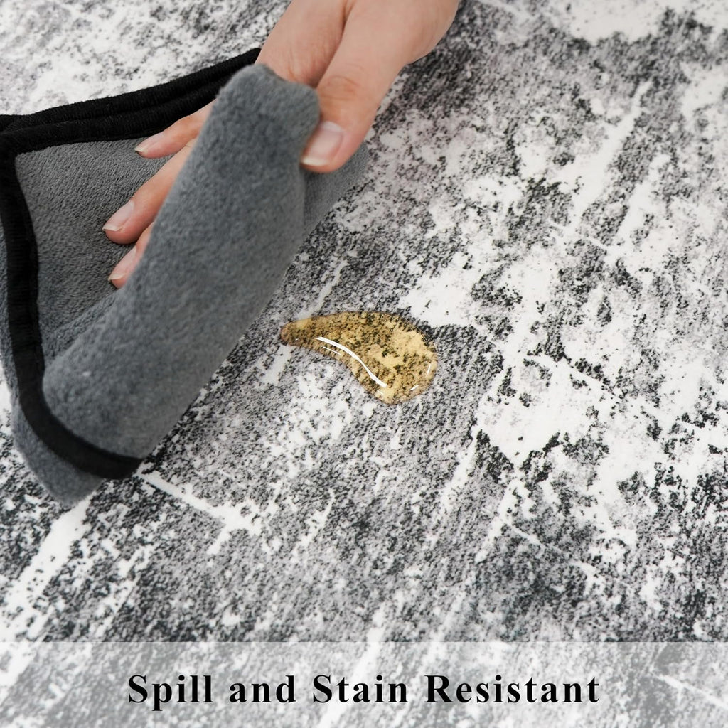 Skiennix Washable 12ft Kitchen Area Rug - Soft Non-Slip Abstract Runner for Living Room | Black/Grey (2'6"x12')