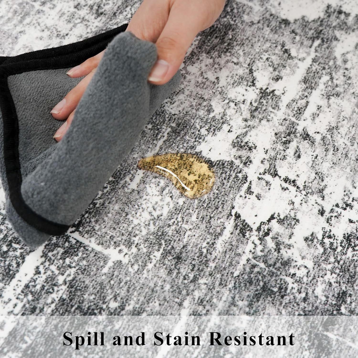 Skiennix Abstract 14ft Long Runner Rug - Non-Slip, Washable, Low-Pile | Soft Black/Grey Indoor Carpet (2'6"x14')