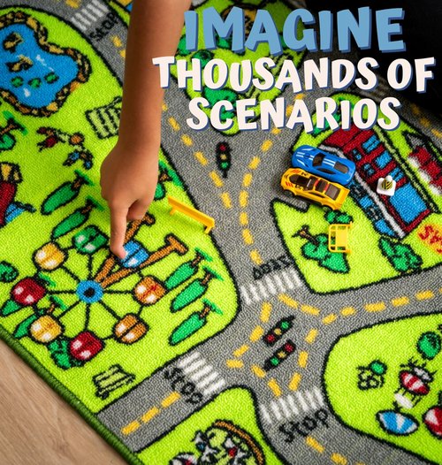 ToyVelt Carpet Playmat Kids Rug - Large 60” x 32” Educational City Road Traffic Mat for Kids Ages 3–12 - Preschool Rug & Play Room Carpet with Skid-Proof Backing - Bedroom & Playroom