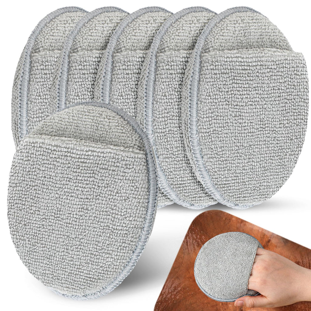 Qinyoung 6 Pcs Cutting Board Oil Applicator for Oil Board Microfiber Cloth Applicator for Cutting Boards, Wooden Spatula, Spoon and Other Utensils Polishing Machine 5 Inch Diameter (Round,Grey)
