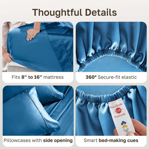 California Design Den Queen Cotton Sheet Set - 400 TC Award-Winning Silky Sateen, Deep Pockets, Cobalt Blue