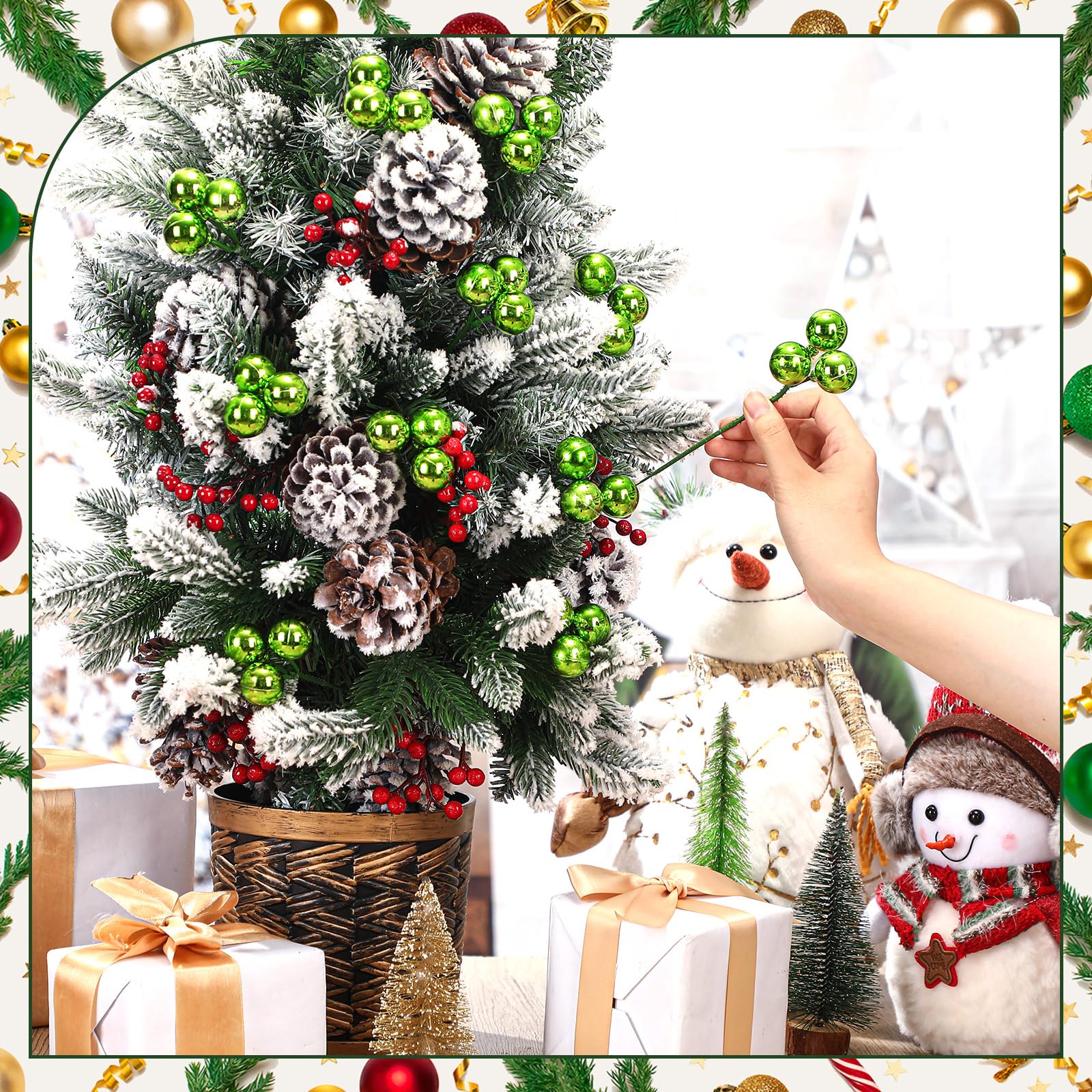 Syhood 12 Set 7.9 Inch Christmas Ball Ornaments on Wired Picks Shatterproof Xmas Lime Green Ball Picks for Christmas Tree Vase Wreath Stairs Garland Decoration Supplies