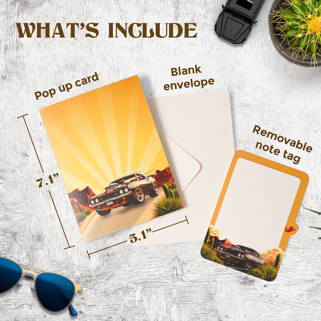 PopUpia Classic Car 3D Pop Up Card – Birthday Cards for Men, Father’s Day Card Car Theme, Muscle Car Greeting Card, Unique Gift for Classic Car Lover, Handmade Keepsake for Dad, Husband, or Boyfriend