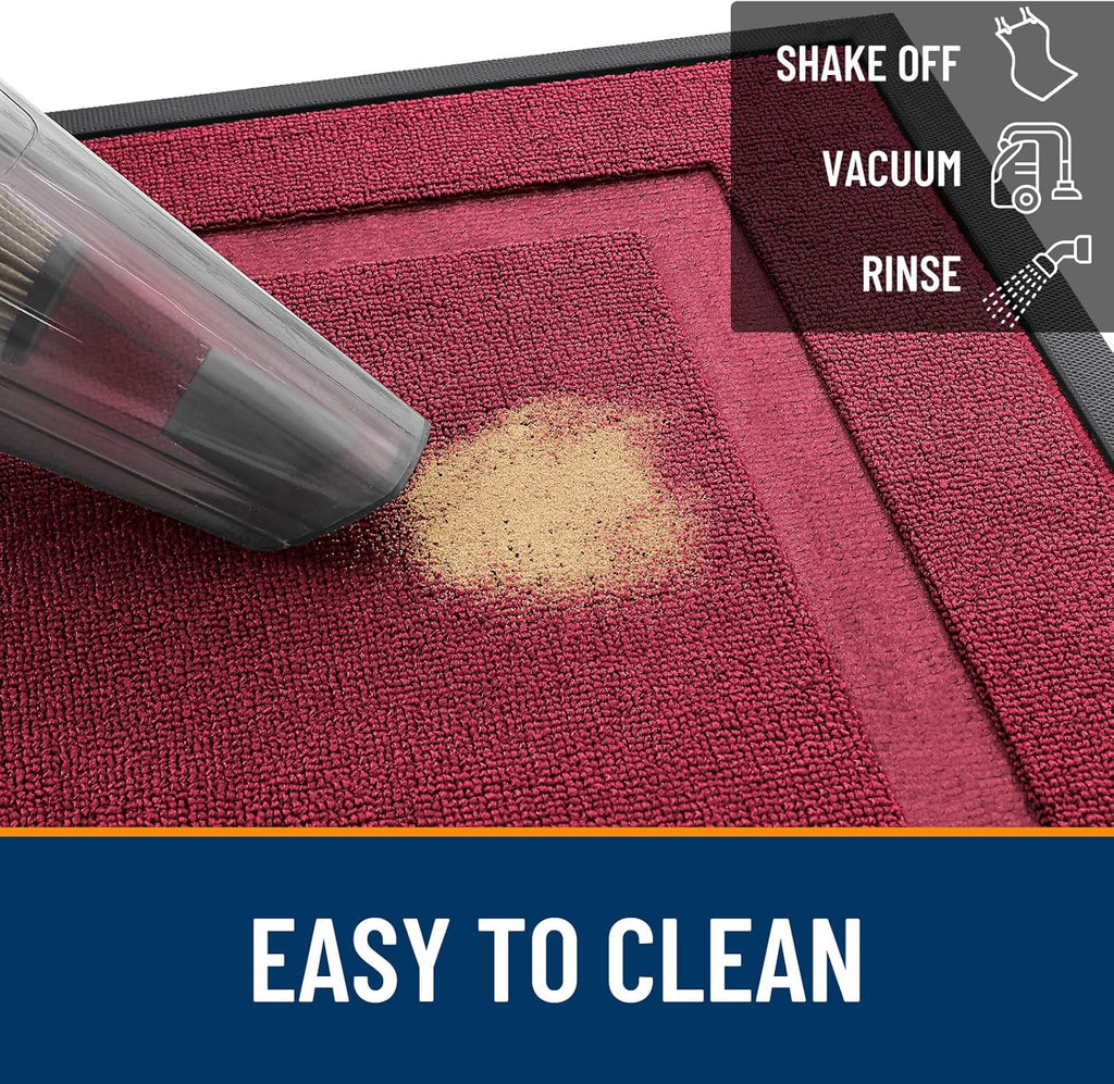 OLANLY Waterproof Front Door Mat - All-Season Indoor/Outdoor Doormat, Easy Clean, 29.5x17, Burgundy