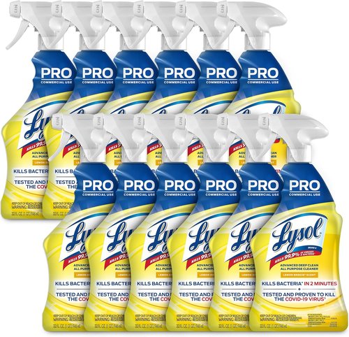 Lysol Pro All-Purpose Cleaner - Advanced Deep Cleaning Disinfectant Spray - Lemon Breeze - 32 oz Bottle (Pack of 12)