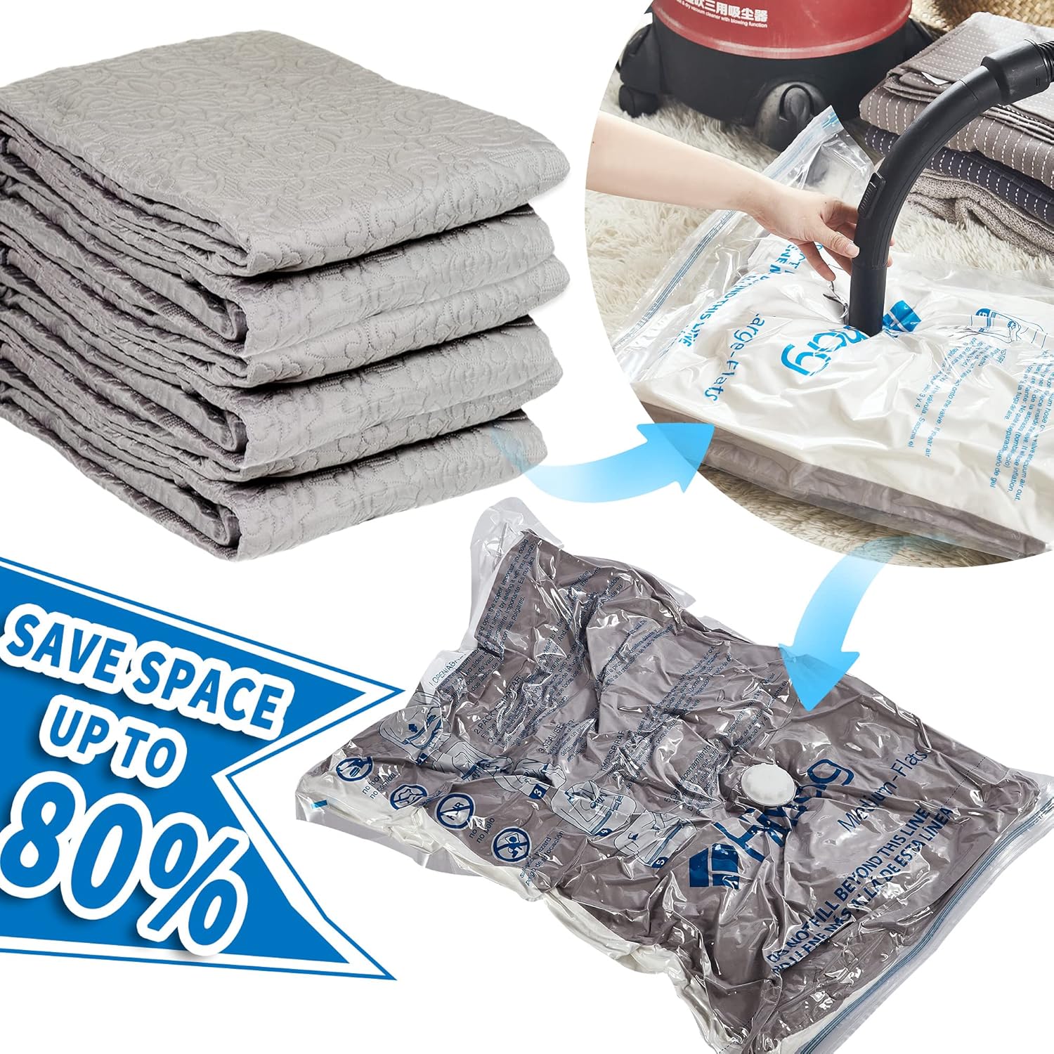 Skiennix Vacuum Storage Bags - Space-Saving Sealable Bags for Clothes & Bedding | 20-Pack
