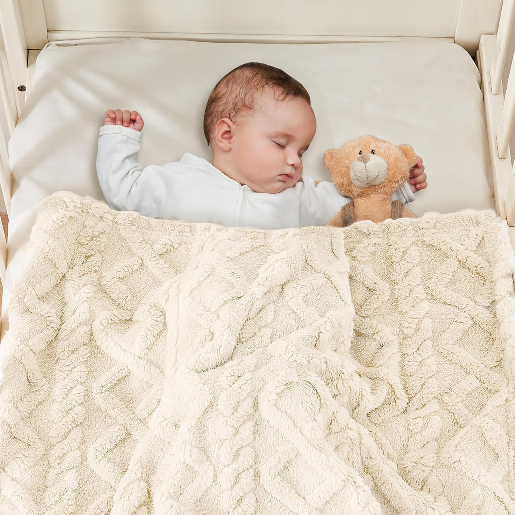 Sherpa Fleece Baby Blanket - Ultra Soft & Fluffy Premium Receiving Blanket for Infants | 30”×40” (Cream)