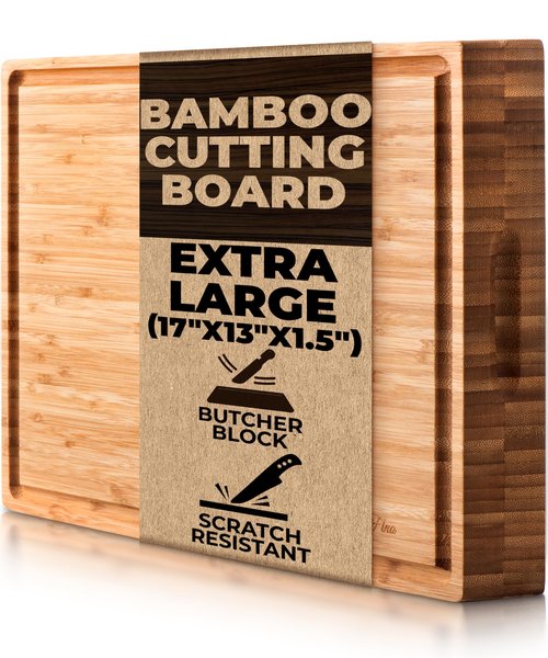 Butcher Block - Organic Bamboo Cutting Board w/Juice Groove - 17x13x1.5" -Butcher Block Cutting Board - Premium Quality and Professional Design - Bamboo Chopping Block