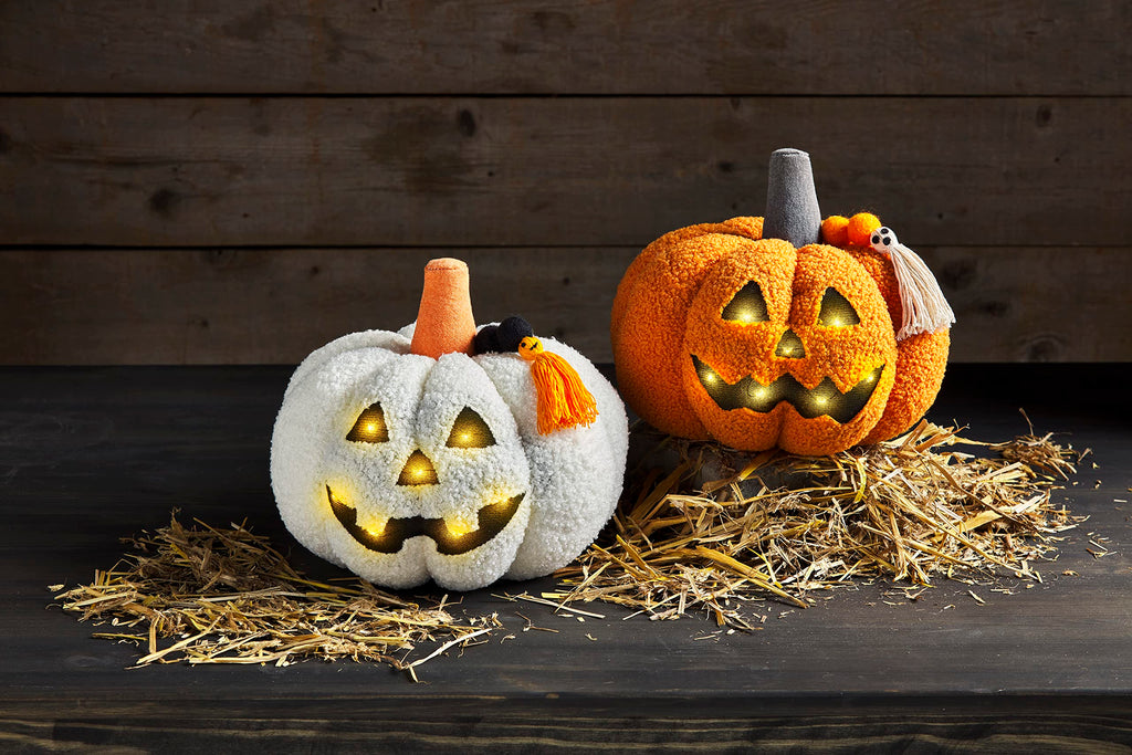 Mud Pie Light Up Sherpa Jack-o-Lantern Pillow, Orange,8" x 9"