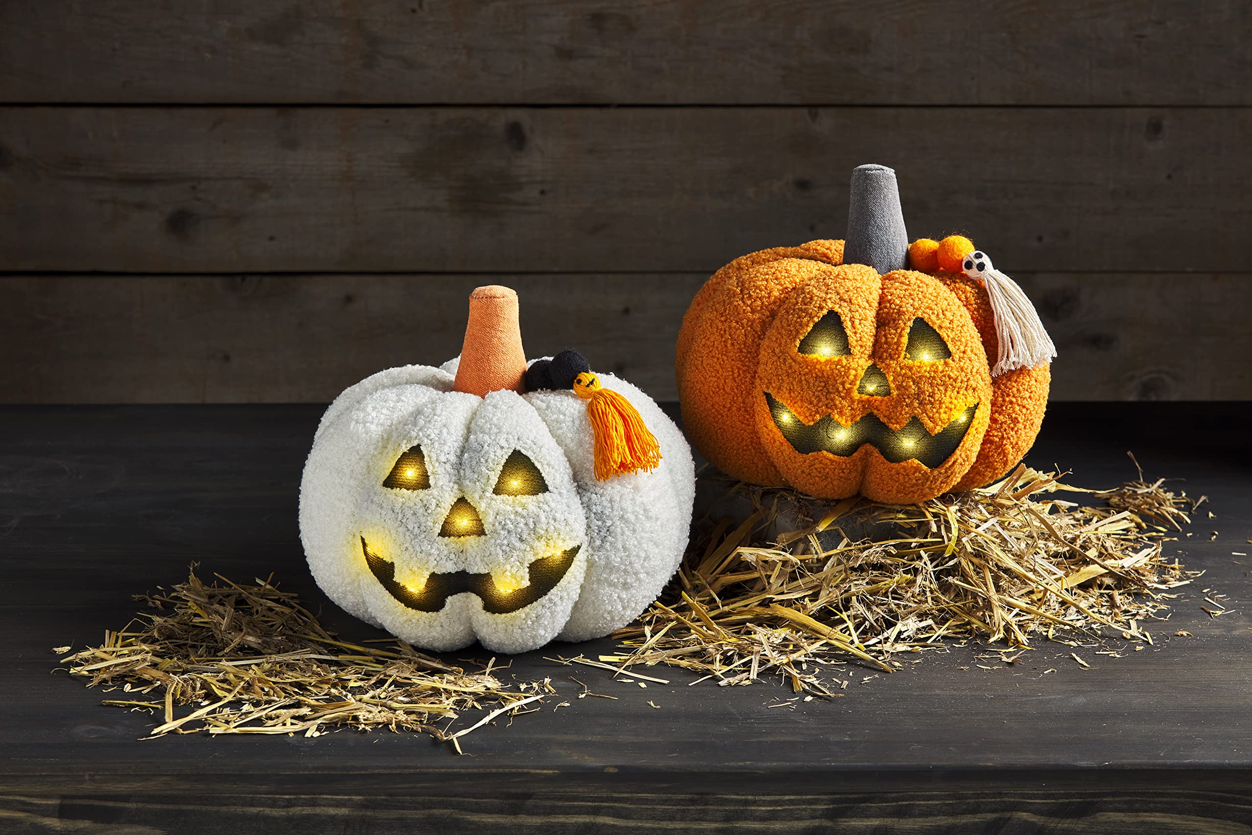 Mud Pie Light Up Sherpa Jack-o-Lantern Pillow, Orange,8" x 9"