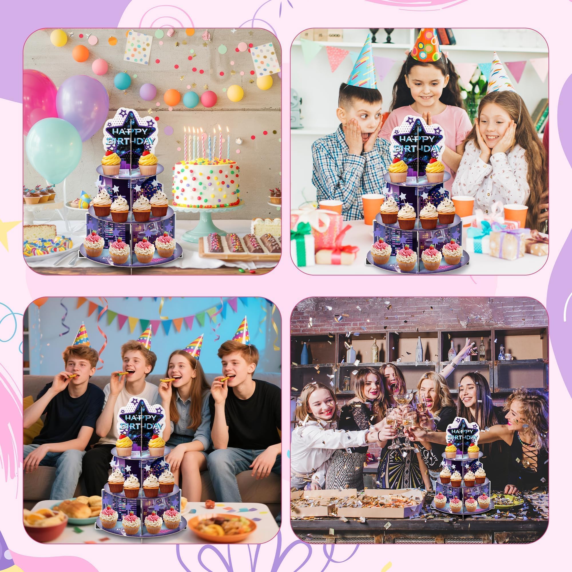 Salovio Singer Cupcake Stand Party Supplies - 3 Tier Korean Pop Singer Happy Birthday Party Cupcake Tower Table Decorations Musical Fan Theme Dessert Tray Holder Cake Stands for Girls Womens Teens